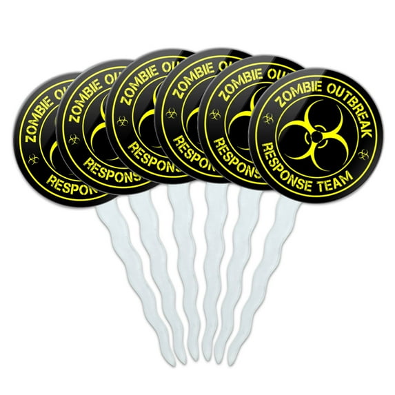 Zombie Outbreak Response Team Yellow Cupcake Picks Toppers - Set of 6
