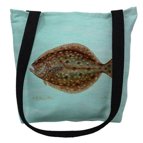 Betsy Drake TY014CM 16 x 16 in. Flounder on Aqua Left Tote Bag - Medium