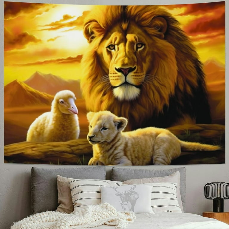 BCIIG Sunset Lion Lamb Bird Printing Tapestry Wall Hanging for Bedroom Living room Dorm Xmas Party Home Horizontal Version 40x60inch Walmart