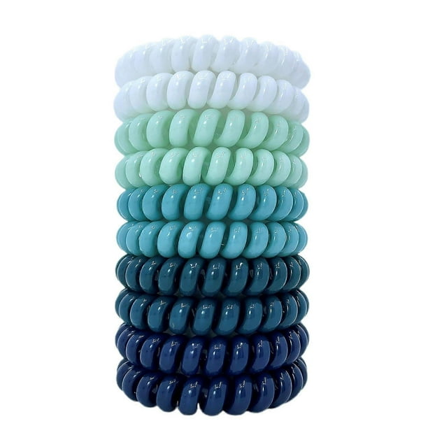 Spiral Hair Ties, Coil Hair Ties, Elastic Phone Cord Hair Ties , Hair Coils 10Pcs-Blue Teal White,Ponytail Holder for Women Men