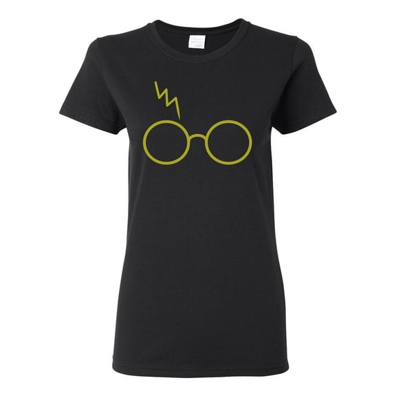 Wild Bobby, Gold Wizard Glasses and Lightning Scar, Pop Culture, Women Graphic Tee, Black, Small
