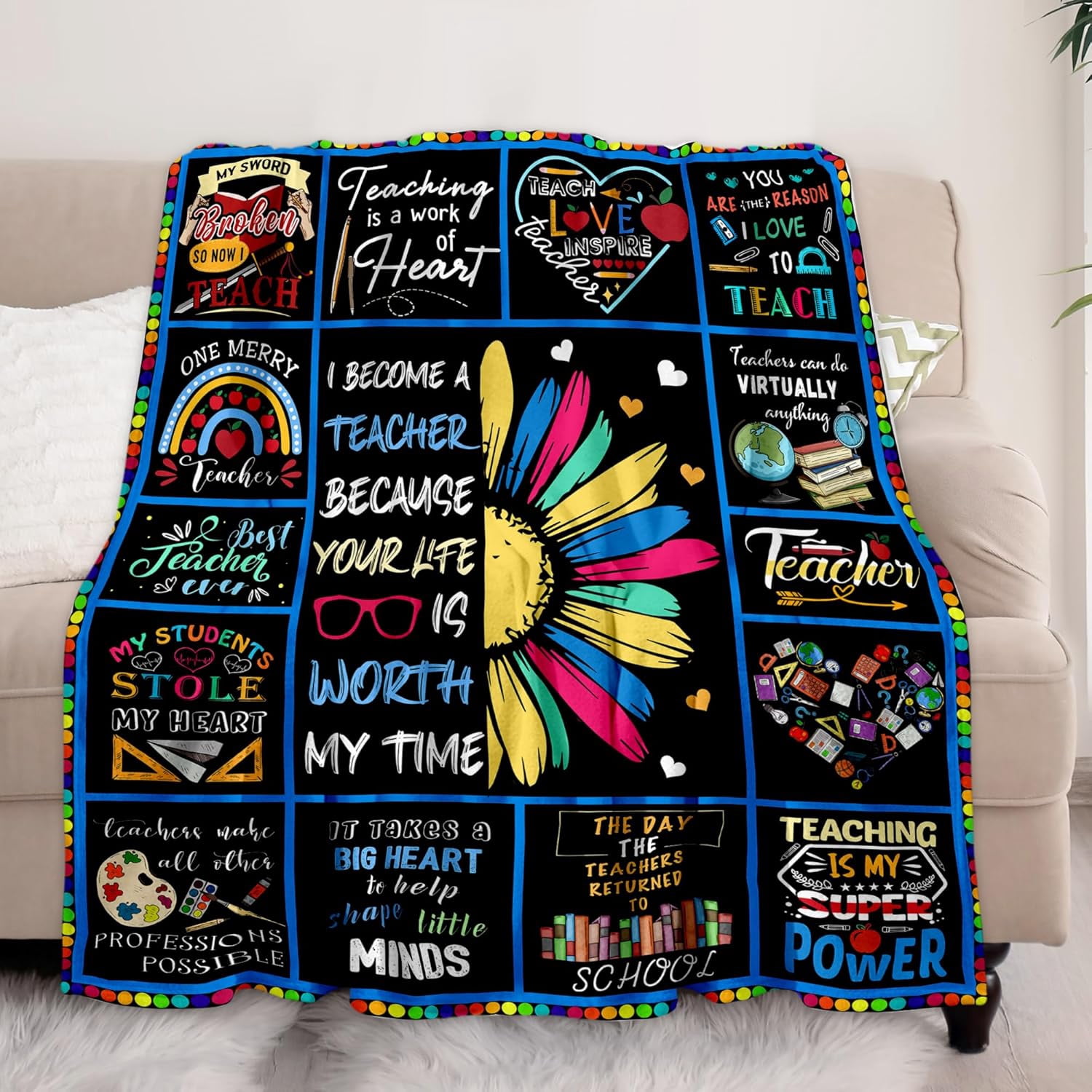 Teacher Appreciation Blanket - Thank You Gift for Women & Men Teachers, Back to School or End of Year Gift