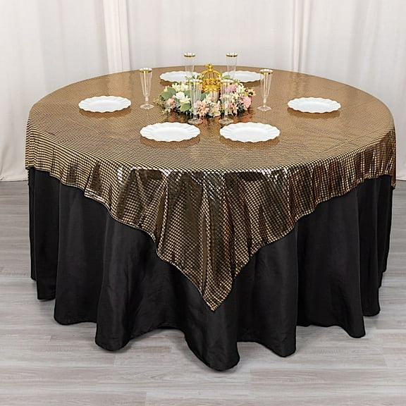 BalsaCircle 72x72 in Black Polyester Square Table Overlay Gold Mirror Foil Party Events Decorations Supplies