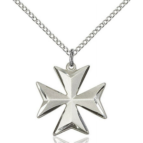 Sterling Silver Maltese Cross Pendant 3/4 X 5/8 inches with 18 inch Sterling Silver Curb Chain