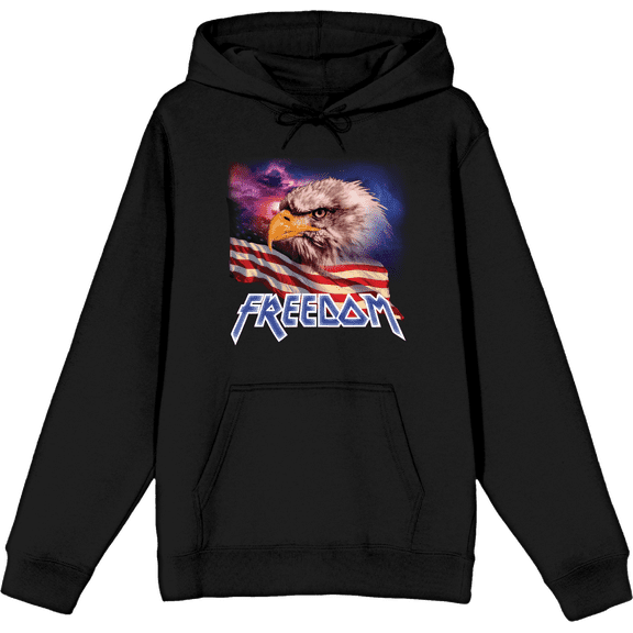 Americana Freedom Eagle  Adult Black Long Sleeve Hoodie-Medium