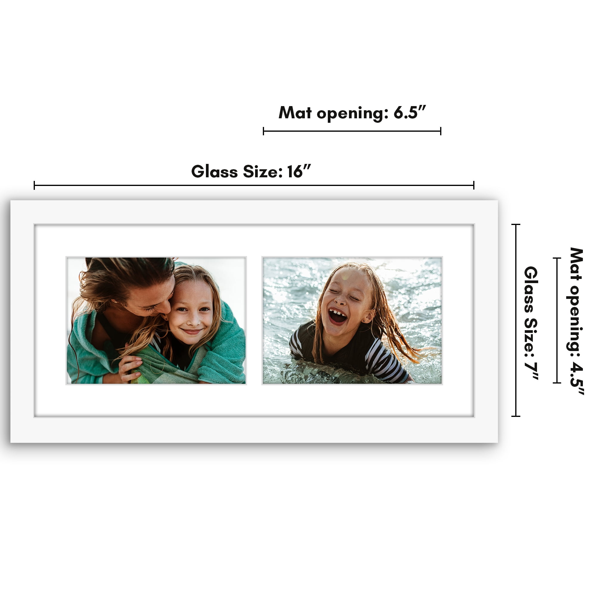 Americanflat 5x7 Double Picture Frame with Shatter-Resistant Glass Fits 2 use as One 7x16 Frame Signature - White