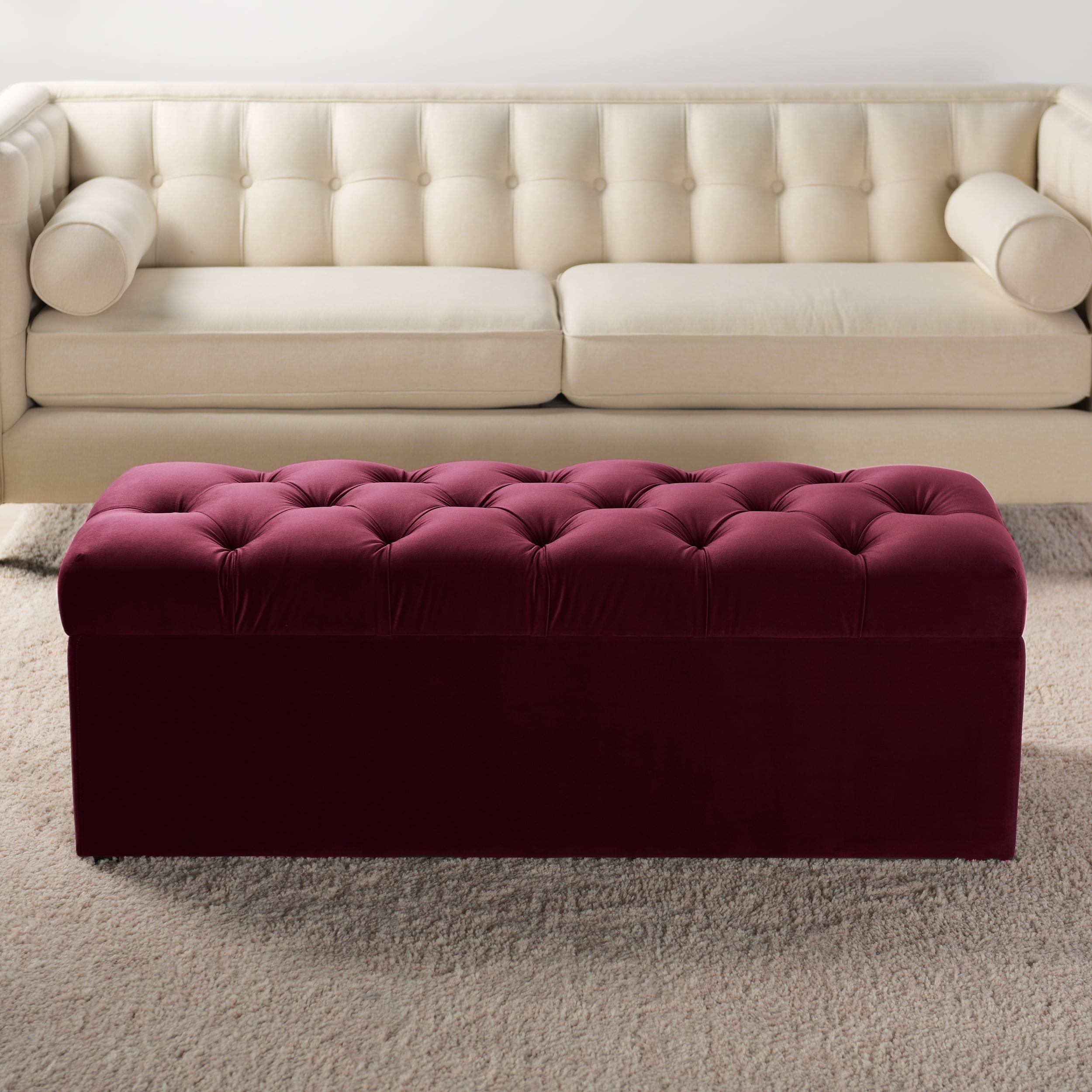 Arlo Tufted Storage Bench Burgundy
