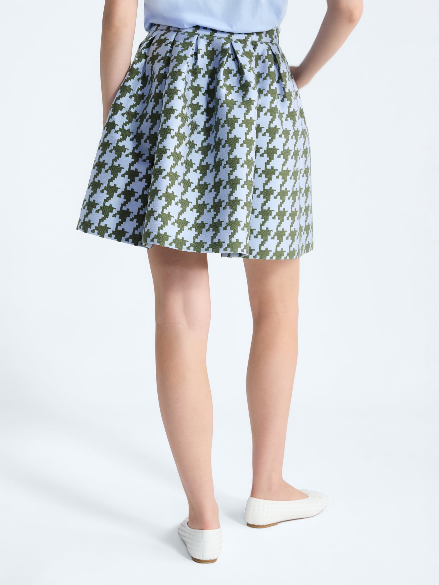 Free Assembly Women's and Women's Plus Houndstooth Pleated Skirt, Sizes 0-26W