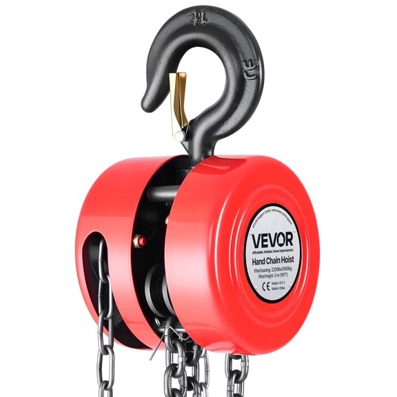 2200LBS Capacity Red Industrial Chain Hoist - Features Upgraded G70 Chain & 10ft Working Height