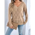 thumbnail image 6 of Women'S Crochet Sweater Top Hollow Out Long Sleeve Pullover Tops Fall Outfits Fashion Khaki M, 6 of 8
