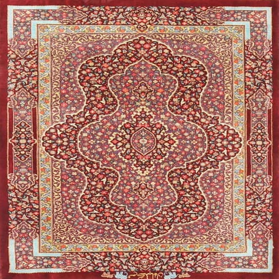 Ahgly Company Indoor Square Traditional Tangerine Pink Medallion Area Rugs, 3' Square