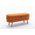 thumbnail image 3 of Storage Ottoman Bench, 44.88" Velvet Upholstered Entryway Bench with Flip Top and Safety Hinges, Oval End of Bed Bench with Solid Wood Legs for Living Room Bedroom Hallway, Orange, 3 of 6