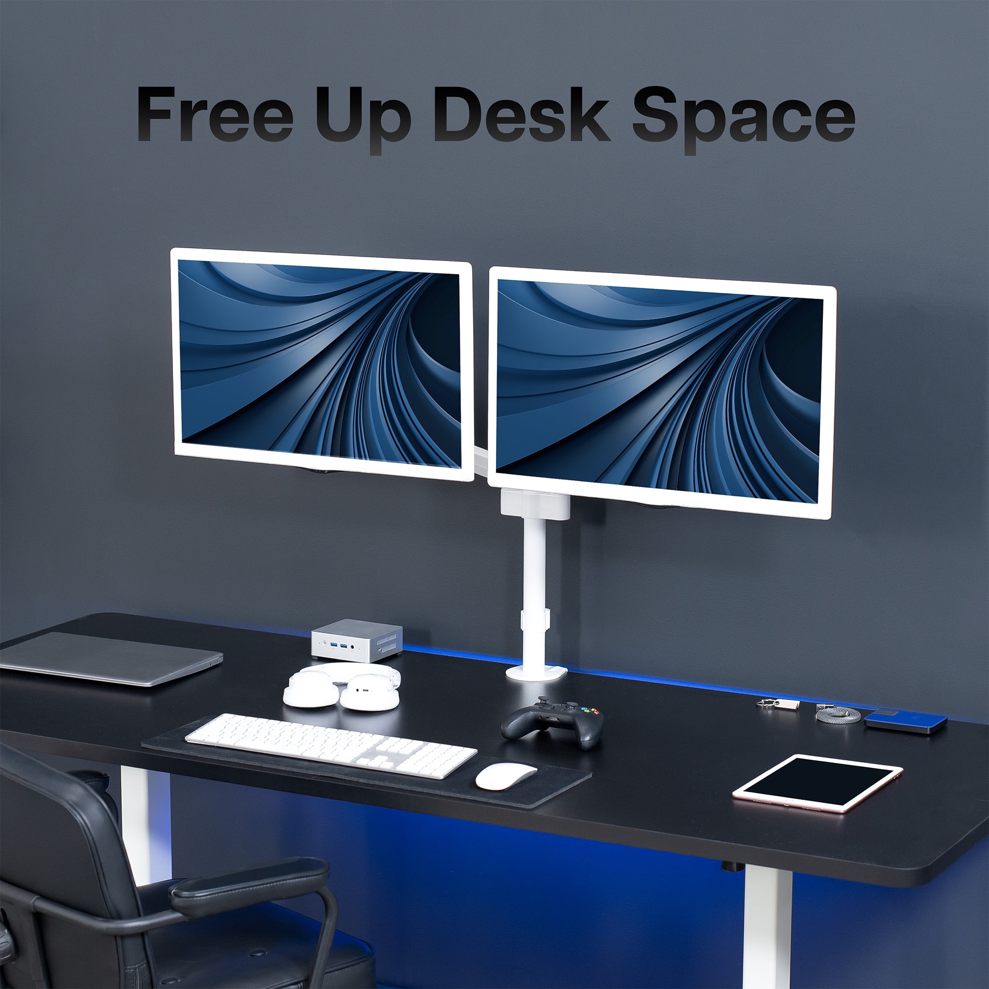 VIVO White Dual Monitor Pneumatic Sit-Stand Desk Mount for 2 Screens up to 32"