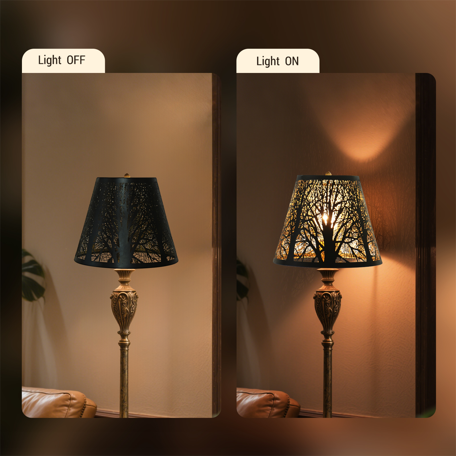 Metal Lamp Shade, AEELLEEA Barrel Mini Lampshade cover for Table Lamp and Floor Light with Trees Pattern, 5X9X7in Spider