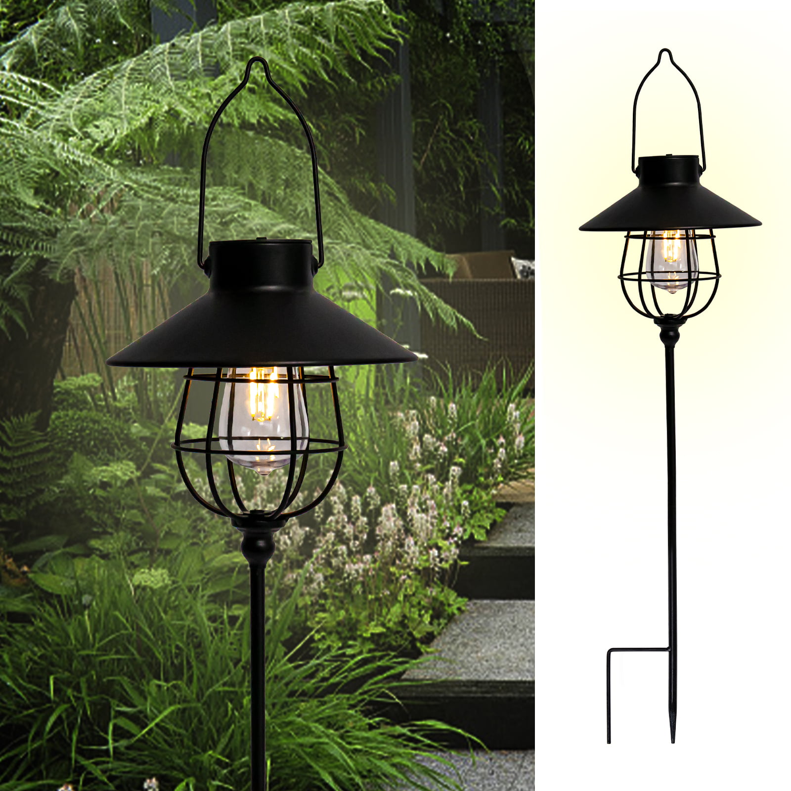 2x LED Solar Hanging Lamps Rust Flower Die Cuts Garden Outdoor Standing Lights 