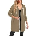 thumbnail image 5 of GuzomFashion Womens Khaki Longline Zip Up Hoodie 100% Polyester Relaxed Fit With Side Pockets Warm for Daily Errands & Cool Seasons,Size M, 5 of 7