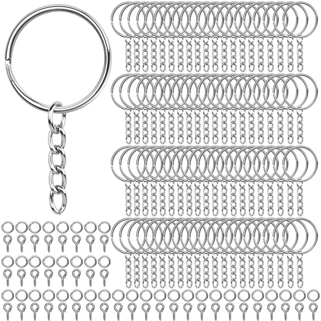 600 anillos para llavero, 200 anillos para llavero de 25 mm con cadena y 200 anillos de salto con 200 pasadores de ojo de tornillo para manualidades de resina y fabricación de llaveros