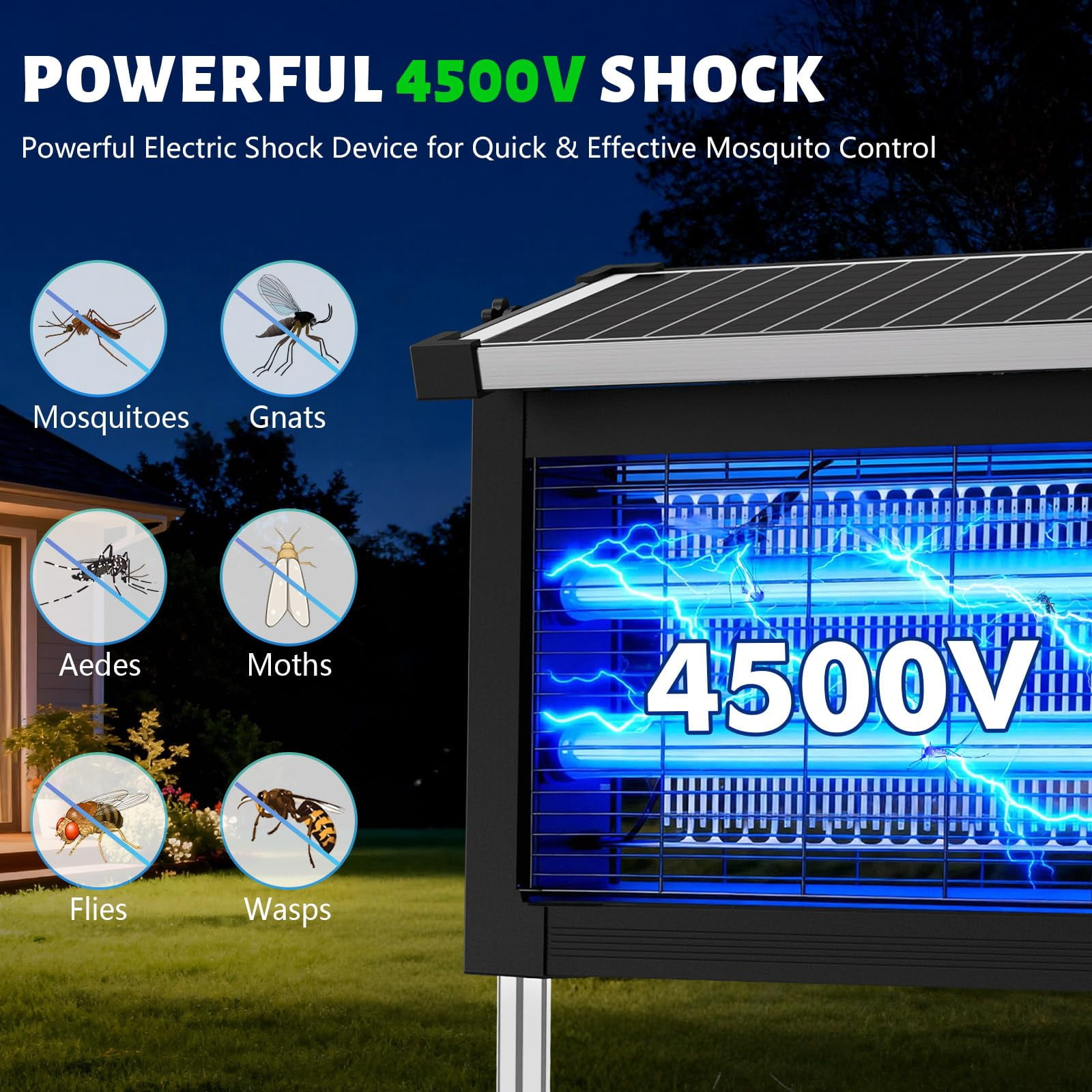 2-in-1 Solar Zapper Outdoor  4500v Electric Mosquito With Projection Light Ip66 Waterproof Cordless Fly Type-c Rechargeable For Patio Yard Camping