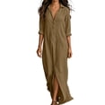 thumbnail image 2 of Guieoi Womens Dresses Fall Plus Size Elegant and Fashionable Loose Casual Collared Front-Slit Maxi Dress Brown M, 2 of 9