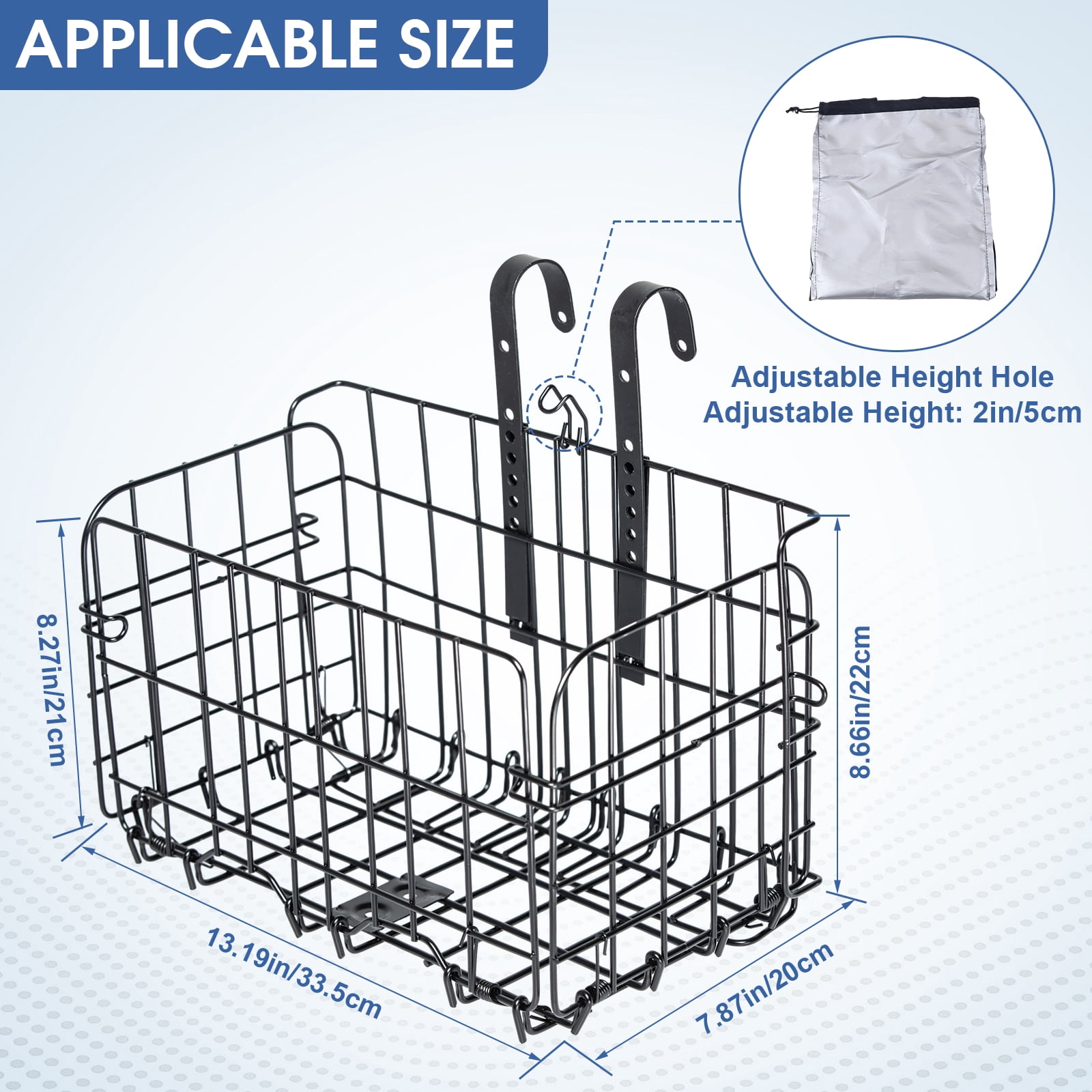 Meghna Front Bike Baskets Upgraded with Bag Black Metal Detachable and Adjustable Height Front Handlebar Bicycle Basket for Unisex Adult Women