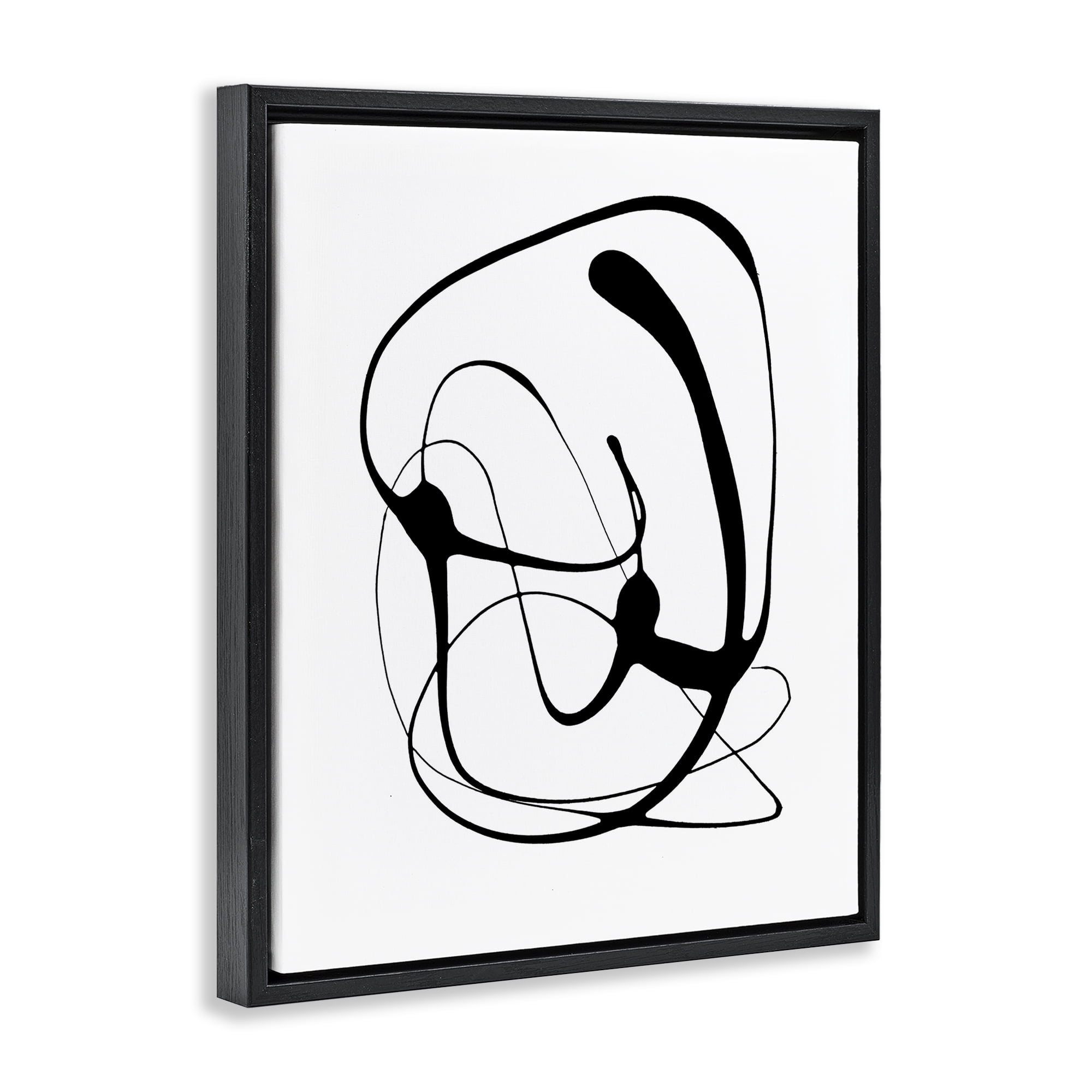 Stupell Industries Black Modern Swirl Abstract Painting Black Floater Framed Canvas Art Print Wall Art, 25 x 31