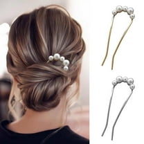 Ettsollp French Hair Fork Elegant Faux Pearl Anti-slip Long Thick Hair Updo Bun Metal U-Shaped Hair Pin Stick Women Girls Hair Accessories