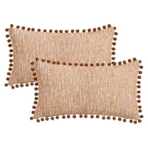Unique Bargains Pack of 2 Chenille Throw Pillow Covers with Pom-poms 20" x 12" Brown