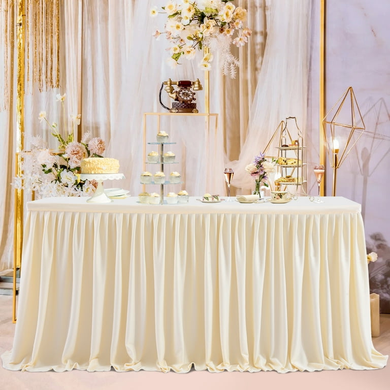Table Skirt Pleated Ruffle Tablecloth For Wedding Birthday Party