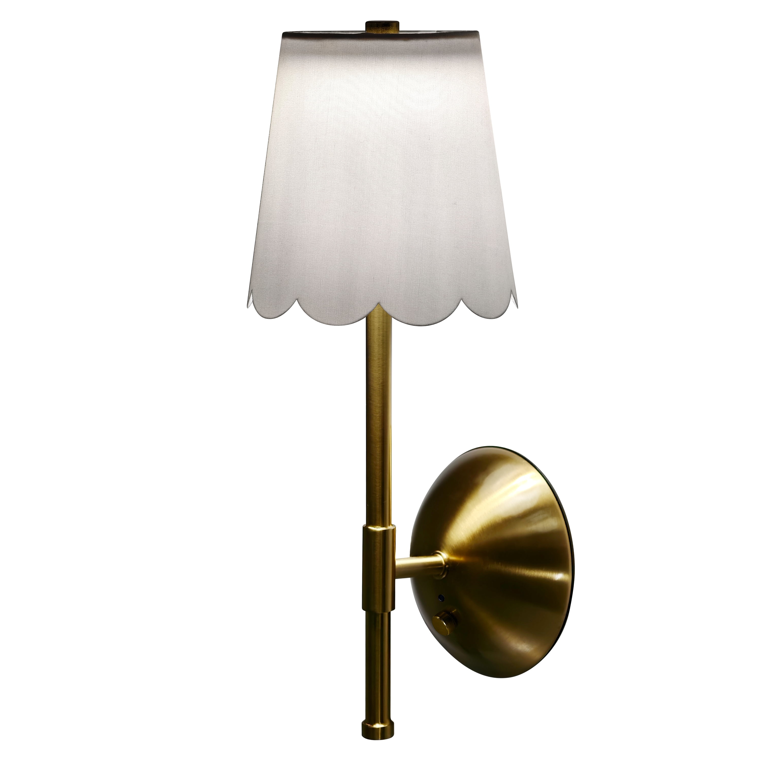 Sterling & Noble Cordless Brass Rechargeable Wall Sconce with Scalloped Fabric Shade and Remote