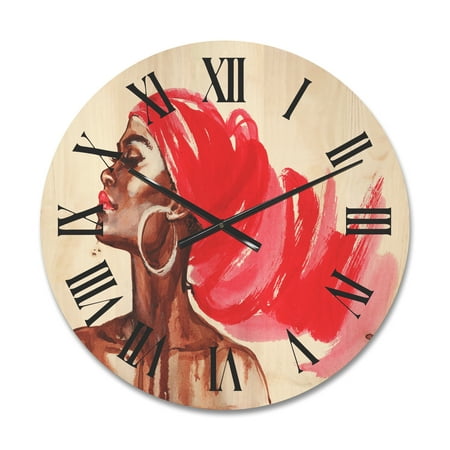 Designart Portrait of Afro American Woman IX Modern Wood Wall Clock Designart Portrait of Afro American Woman IX Modern Wood Wall Clock