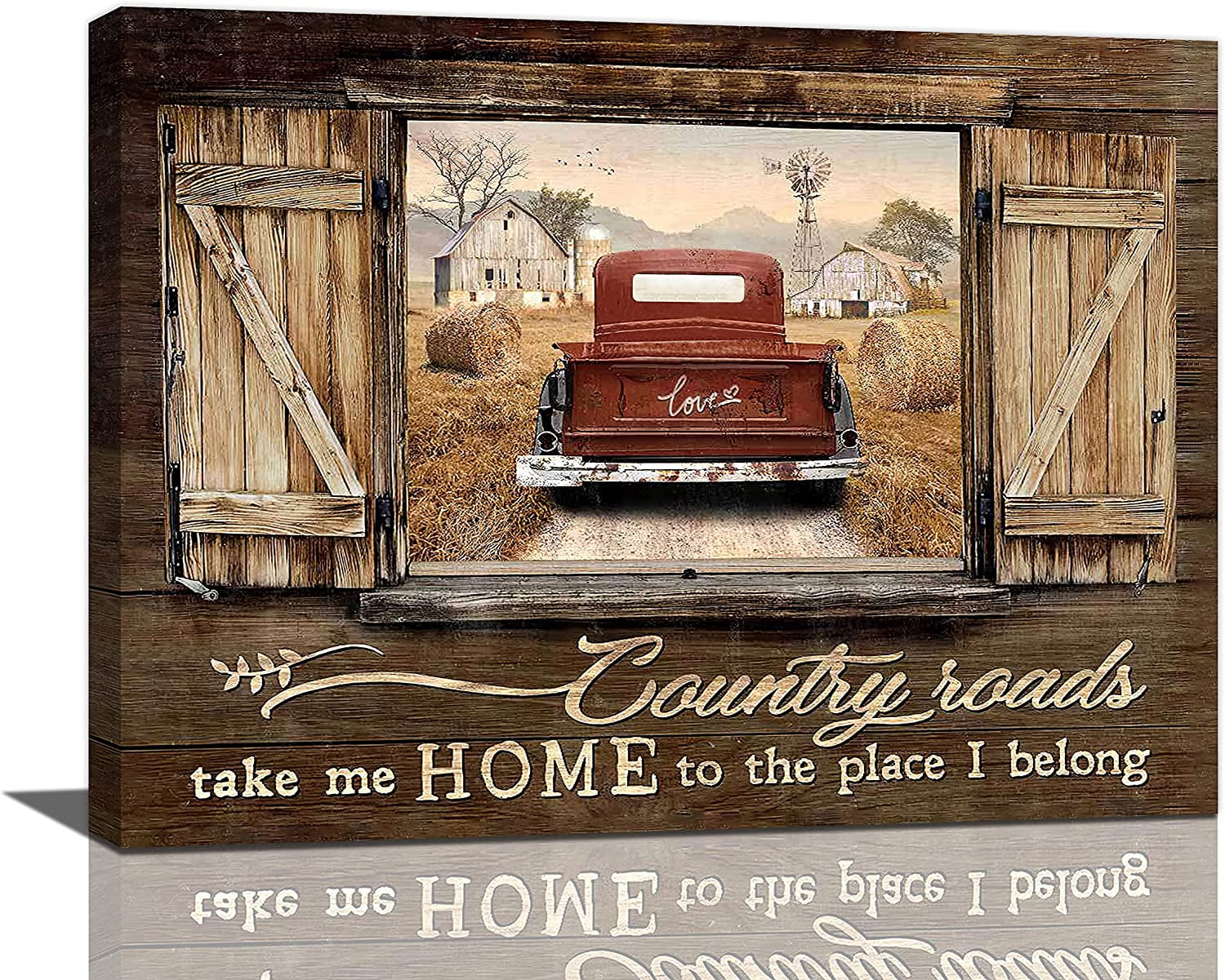 Farmhouse Wall Art Rustic Truck Pictures Wall Decor Country Old Barn  Landscape Canvas Painting Prints Country Roads Take Me Home Modern Artwork  Home Decoration for Bedroom Living Room 16