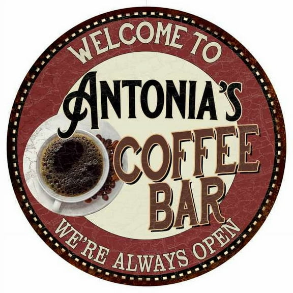 Antonia's Coffee Bar Round Metal Sign Kitchen Room Wall Décor 200120041428