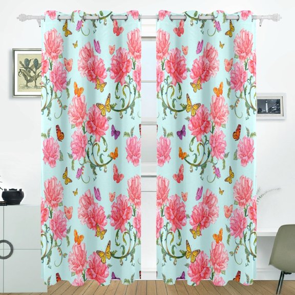 POPCreation Beautiful Flowers And Butterflies Watercolor Painting Window Curtain Blackout Curtains Darkening Thermal Blind Curtain for Bedroom Living Room,2 Panel (52Wx84L Inches)