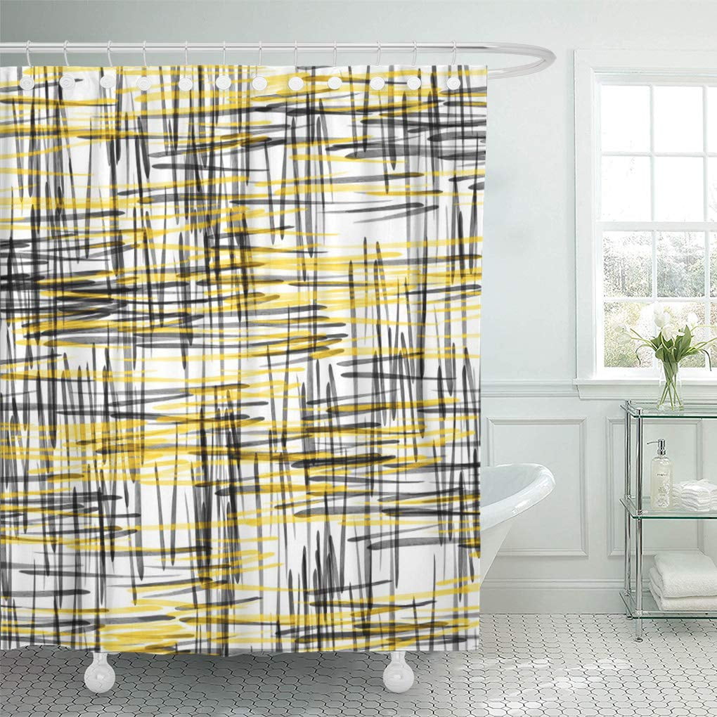SUTTOM White Yellow Gray Black Watercolor Abstract Digital Shower