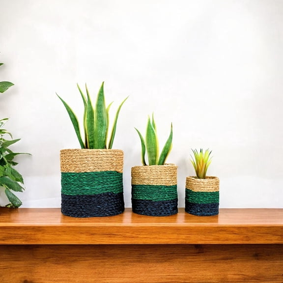 Eco-friendly Handwoven Sabai Grass Planters – Set of 3