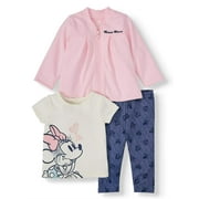 Disney Minnie Mouse Baby Girl French Terry Jacket, Jersey Tee, and Legging, 3pc Outfit Set