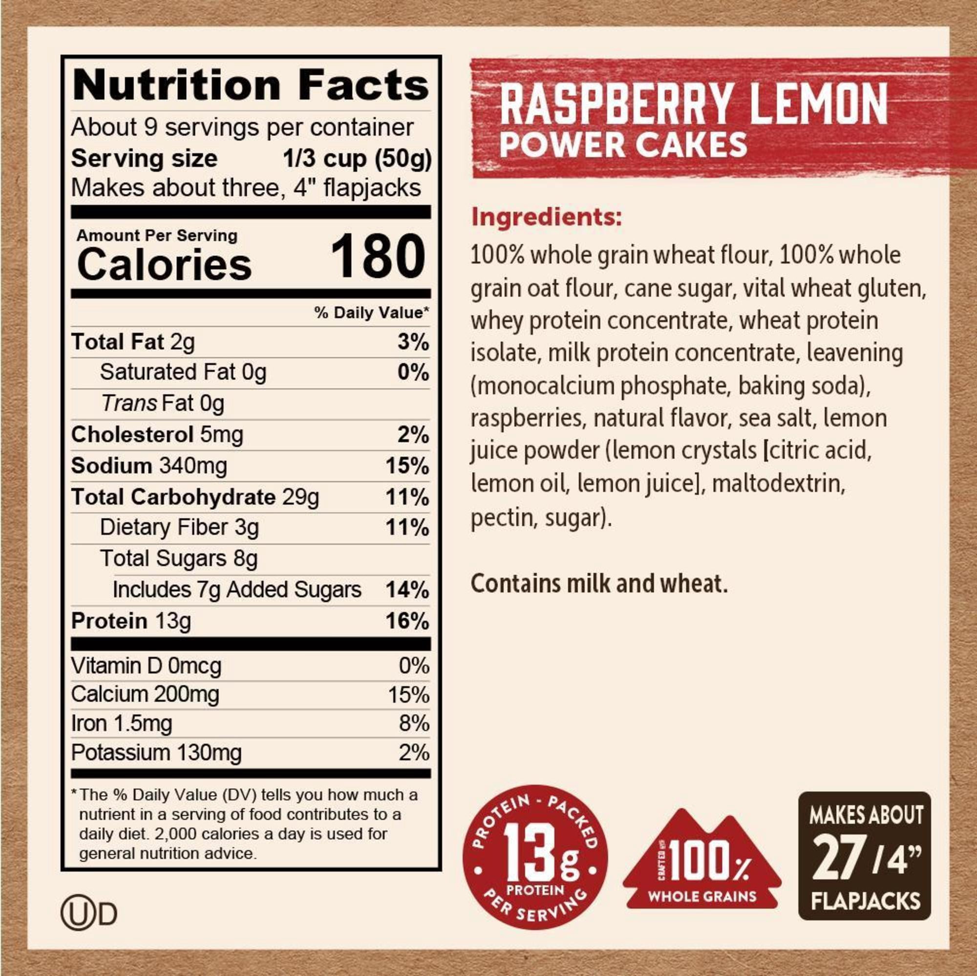 Kodiak Protein-Packed Power Cakes Raspberry Lemon Pancake and Waffle Mix, 16 oz Box