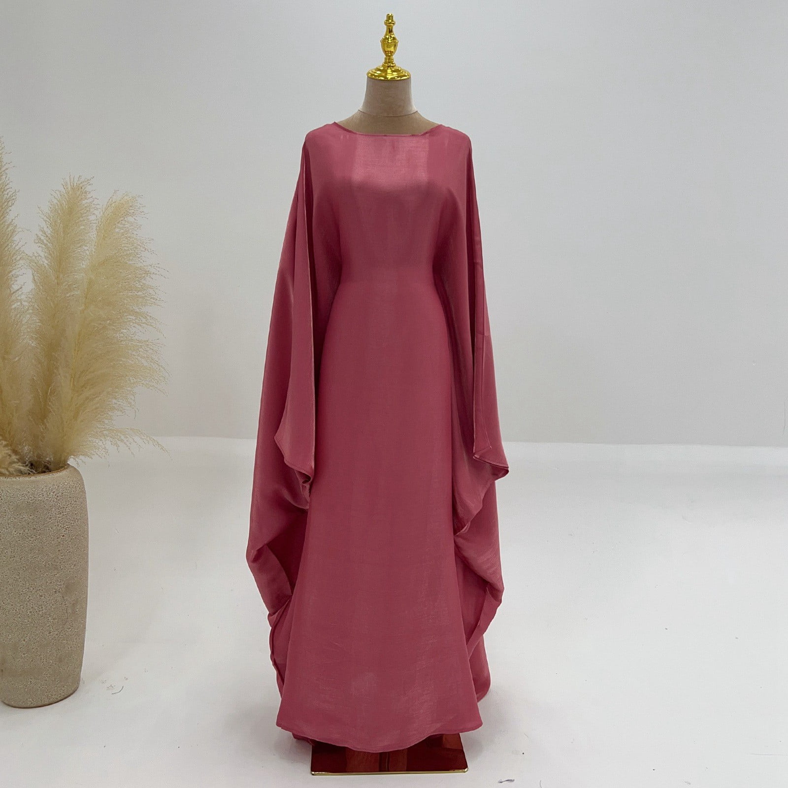 XIAOCHA Women's Cape Sleeve Gown Fitted Draped Boat Neck Maxi Dress Silky Solid Color Evening Dresses