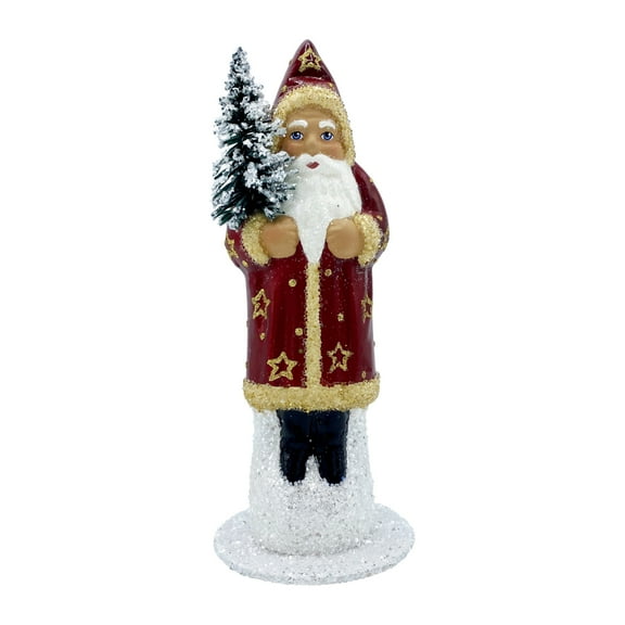 Alexander Taron 6.25" Vibrant Unique Santa with Stars and Coat Schaller Paper Mache Candy Container