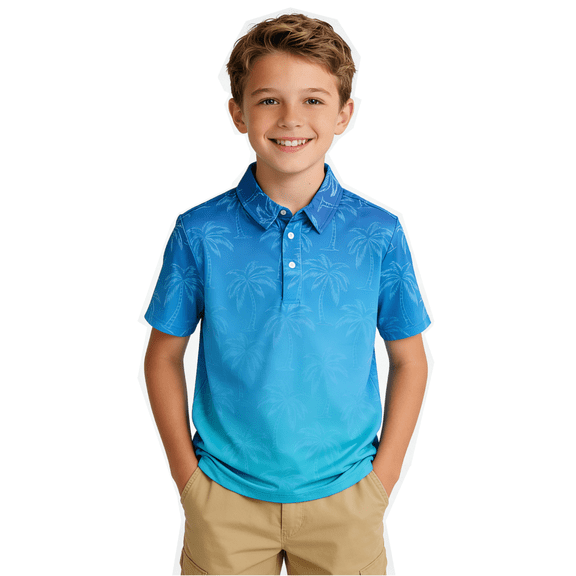 Aideaone Boys Performance Polo Shirts Short Sleeve Hawaiian Tropical Graphic Print Casual Shirts Size 5-14