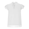 thumbnail image 5 of JGGSPWM Women Solid Pom Dot Tops Petal Sleeve Elegant Blouse Crewneck Short Sleeve Shirts Individualist Tunic Graceful Tshirts Well-dressed Tees White S, 5 of 6