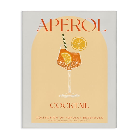 Stylish Retro Aperol Cocktail Canvas Wall Art, design by Lil' Rue