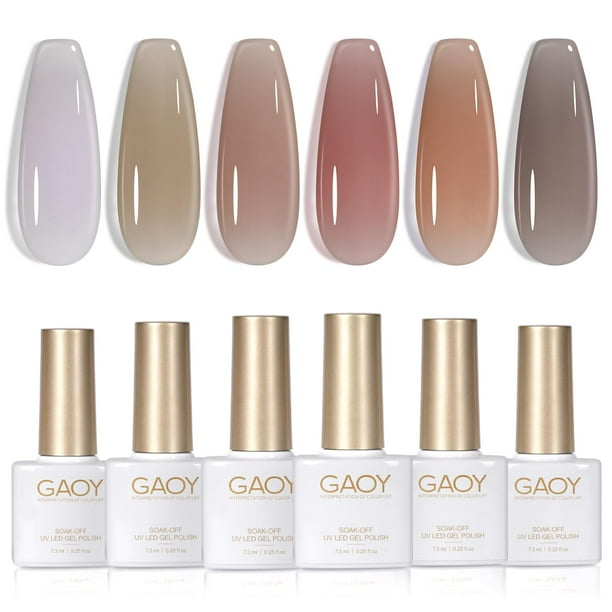 Set de esmaltes de uñas GAOY Jelly Nude, 6 colores, 7,3 ml, UV Light Cure