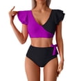 thumbnail image 7 of Generic Womens Two Piece Swimsuits High Waisted Color Block Full Coverage Bikini Sets Tummy Control Ruffle V Neck Swim Suit, 7 of 7