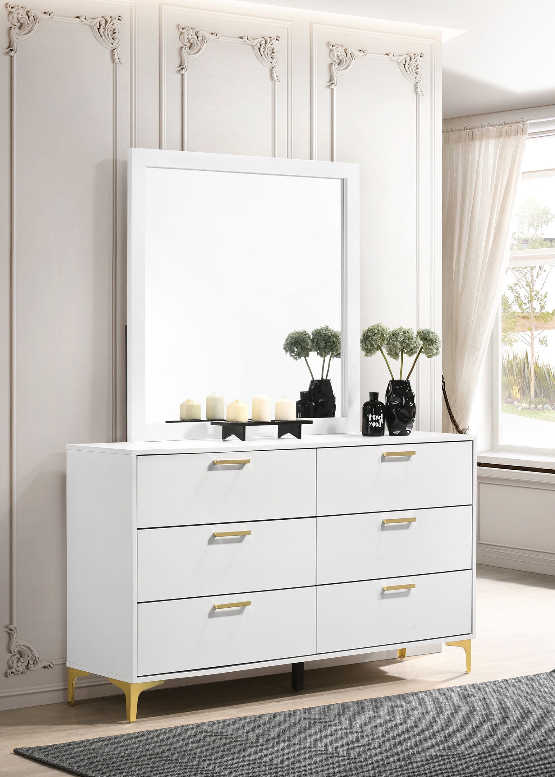 white and gold dresser with mirror Wendora Dresser and Mirror main image 1
