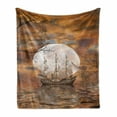 thumbnail image 1 of Sailboat Soft Flannel Fleece Blanket, Modern Abstract Illustration of Full Moon Fairy Scene with Nautical Elements, Cozy Plush for Indoor and Outdoor Use, 50" x 60", Orange and Grey, by Ambesonne, 1 of 6