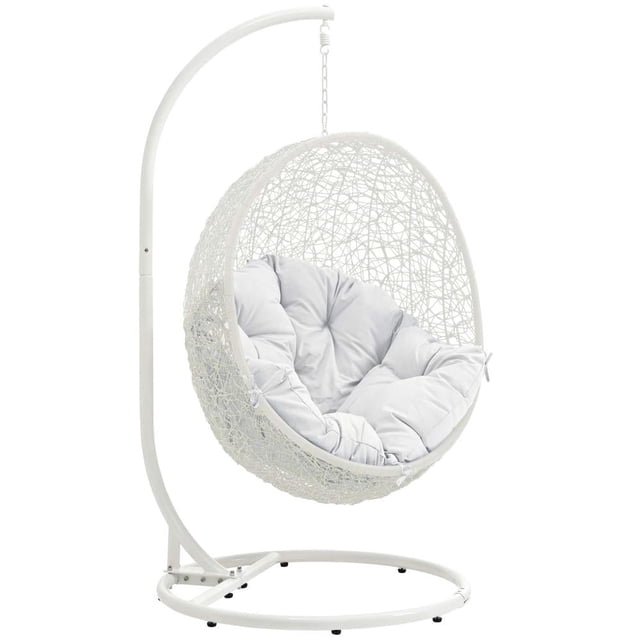 Modway Chaise Balançoire de Patio en Acier et Rotin avec Support Blanc