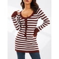 thumbnail image 3 of Liacowi Women Long Sleeve T-shirt Stripe Print Pullover Casual Tops Streetwear, 3 of 9