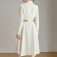 thumbnail image 6 of Women's Waisted Temperament Double Breasted Suit Dress Long Sleeve Lapel Pockets Dresses With Belt, 6 of 7