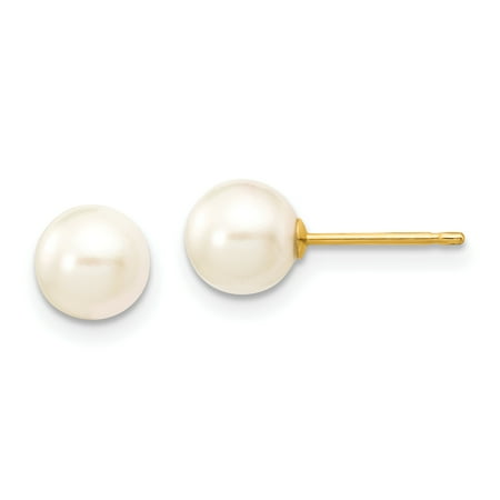 Akoya Tahitian Earrings 14k Yellow Gold 7mm Round White Saltwater Akoya Cultured Pearl Stud Post Earrings Ball Button Gifts For Women For Her ()